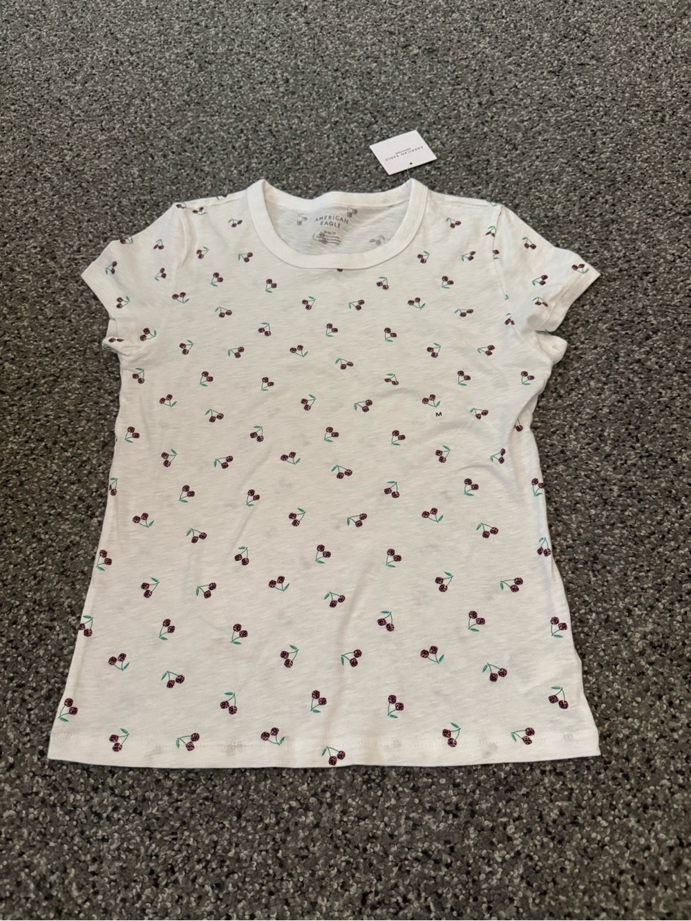 American Eagle Outfitters White Short Sleeve Tee with Cherry Print